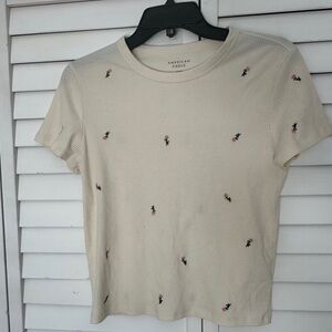 American Eagle Cream Hey Baby Ribbed Tee Crewneck Top Short Sleeve Aerie Floral